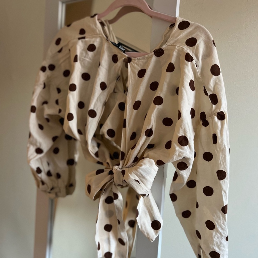 ZARA Polka Dot Tie-Front Blouse